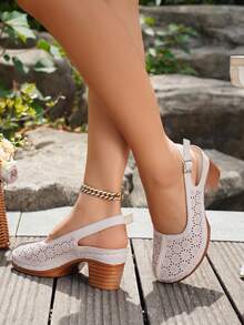 Sandalias de tacón grueso de dedo cerrado para mujer - Púrpura malva - Ver 4