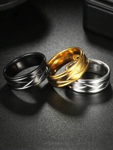 1 pieza Anillo de acero inoxidable con diseño de corte a la moda, duradero y de diseño unisex - ranuras geométricas - Ver 2