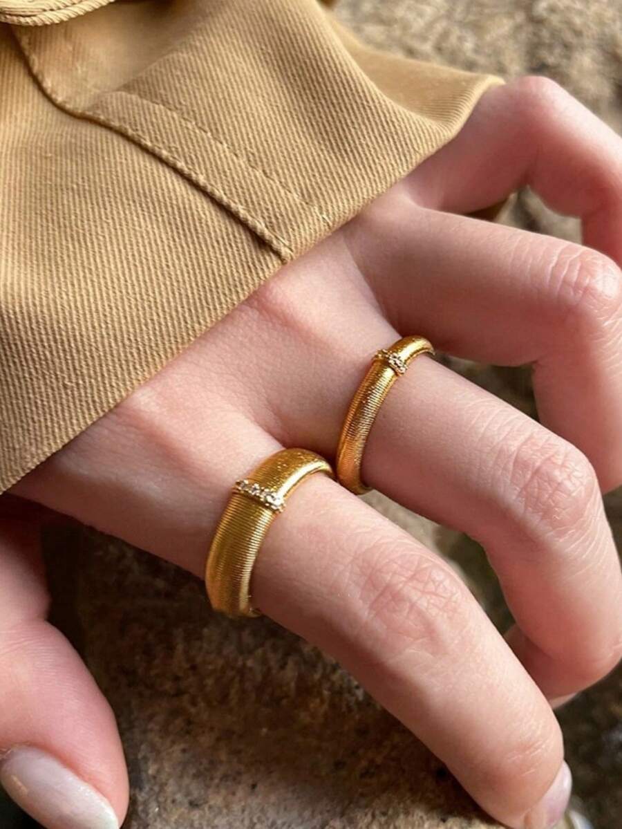 1pc Wide Textured Gold/Silver Open Band Rings, Suitable For Everyday Wear For Women - JZ7887 Wide Version - View 1