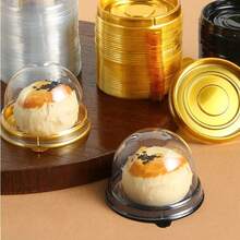 50个透明迷你蛋糕盒带盖圆形纸杯蛋糕托塑料蛋黄泡芙容器月饼圆顶盒烘焙包装盒厨房烘焙工具厨房用品 - 彩色 - 查看 10