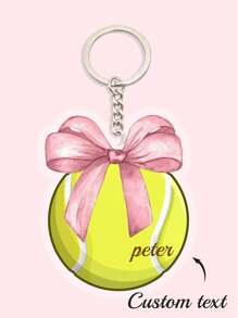1pc Customized Cute Bow Sports Keychain (Football/Basketball/Volleyball), Upload Your Name, Personalized Keychain Gift For Her/Him, UV Printing Craft