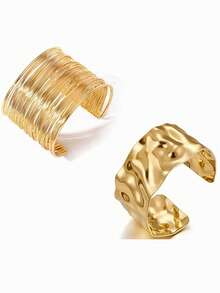 1-3 件/套金色粗袖口手镯女士不对称简约个性手镯套装开口宽手镯臂袖口上臂朋克珠宝 - 金色 - 查看 8