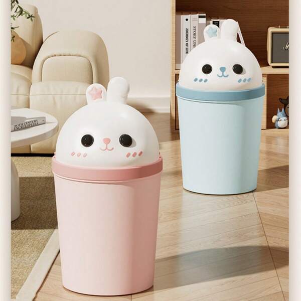 1pc Flip-Top Trash Can, Home Bedroom Bathroom Living Room Waste Bin, 2025 New Design With Cover, Cute & Thicker