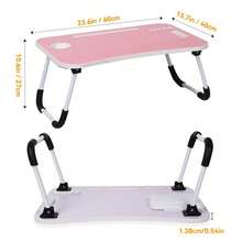 Laptop Bed Desk, Portable Foldable Laptop Table, Lap Desk Tray Table With 4 USB Ports, Storage Drawer And Cup Holder, For Bed/Couch Working, Reading - Pink - View 4