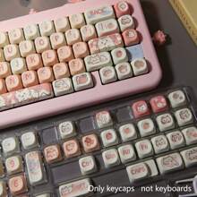 142 Keys Party Kitten Keycaps, Cute Cat-Shaped MAO Height Personalized Keycaps, PBT Dye-Sublimated, Suitable For 61/75/87/98/100 Keyboards