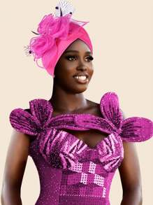 Élégante pièce pour cheveux rétro en fleurs, maille, plumes et organza, chapeau de décoration polyester unicolore adapté pour tous les jours, décontracté, soirée, mariage, vacances, printemps/été/automne/hiver