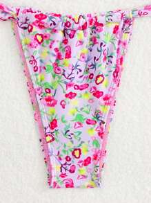 Lila Blumenprint sexy rückenfreier Neckholder eleganter Boho Strand Bikini, geeignet für Strand, Party, Lässig, Nachtausgehen, Fitness, Sommer