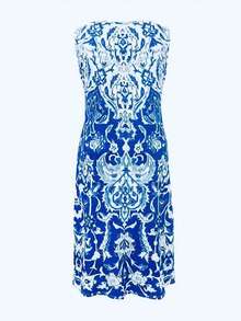 Plus Size Fashion Printed Bohemian Style Vacation Dress With Pockets, Summer Elegant - Blue - View 3