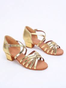 1 双全新时尚经典低跟软底拉丁舞鞋，适合女孩和儿童 - 金色 - 查看 7