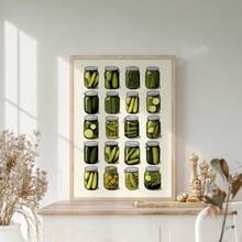 1 件，墙面艺术，复古海报，泡菜罐 | 趣味复古美食家居海报 | 客厅餐厅墙面艺术 | 家居装饰 | 厨房吧台推车泡菜 | 绿白相间，无框 - 彩色 - 查看 6