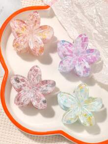 4 件迷你飞溅油漆果冻奶油色小号 1.6 英寸雏菊花发夹，简约甜美度假风格发饰秋冬发夹 - 彩色 - 查看 5
