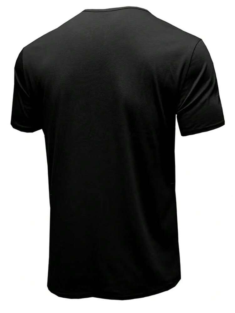 Camiseta ajustada de manga corta tipo henley, moda adecuada para el verano - Negro - Añade 2