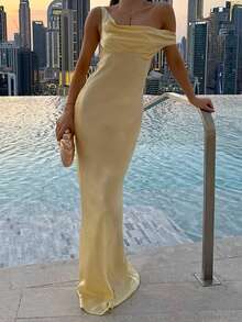 1 Stück elegantes Strickkleid mit geradem und Blumenmuster, mit Rückenausschnitt und Reißverschluss für Party, Hochzeit, Strand, Geburtstag, Sommer - Hellgelb - Übersicht 5