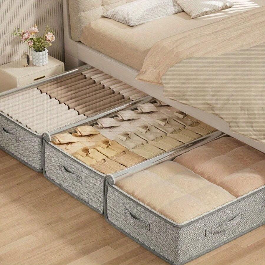 1 pieza Bolsa de almacenamiento debajo de la cama de gran capacidad, organizador de ropa multifuncional para armario con cremallera, a prueba de polvo, tapa superior transparente, adecuado para debajo de la cama, parte superior del armario, bolsa de almacenamiento ligera junto a la cama. Se puede usar para organizar ropa, mantas, ropa de cama, armario plegable, decoraciones navideñas, decoración de la habitación, decoración del dormitorio y almacenamiento de ropa de invierno. - Gris - Ver 1