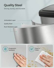 SONGMICS Kitchen Bin, 68L Rubbish Bin, Metal Waste Pedal Bin With Lid, Tall And Large, , Silver And Black
