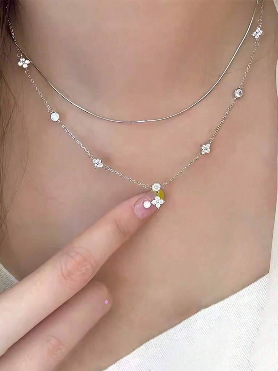 Tkool 2 件套女士项链套装，分层流苏和四叶草设计，休闲日常礼品珠宝，春夏