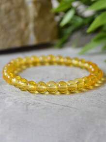 1pc Citrine Stretch Beaded Bracelet, Yellow Crystal Bracelet For Abundance, Luck, Wealth, Energy Healing Jewelry Gift 6mm 8mm 10mm