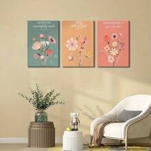 Conjunto de 3 cuadros de arte de pared con versículos bíblicos de estilo bohemio para la guardería, decoración de pared de niña con flores vintage para sala de estar, dormitorio, habitación de niñas, listos para colgar - Murales de pared de tres piezas de alta calidad enmarcados