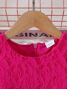 coviviky Girls Ruffled Mini Dress With Short Cap Sleeves, Round Neck Solid Color Lace Dress With Belt, Sweet Cute Elegant For Parties, Weddings