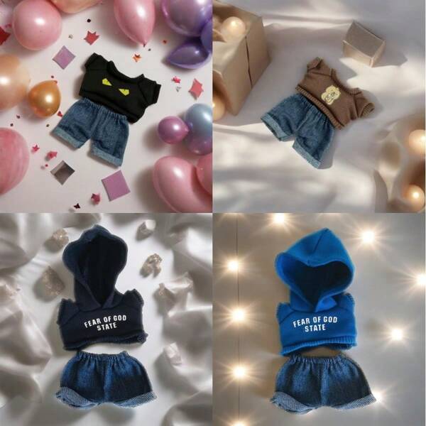 17cm Clothing Hanger Hooded Sweatshirt & Pants Set, Blind Box Plushie Doll Clothes, Detachable Outfit Suitable For 1st And 2nd Generation (Only Clothes, No Shoes), Fits 15cm-17cm (5.9 Inch-6.69 Inch) Dolls, Doll Clothes/Shoes Replacement, Suitable As Birthday, Holiday, Valentine's Day Gifts For All (Only Selling Clothes, Not Dolls), Teenage Gifts