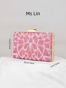 Mini Purple Party Clutch Bag (Random Pattern, Unique), Elegant & Delicate Sequin Embroidered Ladies' Square Purse, Box Bag Suitable For Party, Wedding, Prom, Office, Outing, Business Trip - Pink - View 3