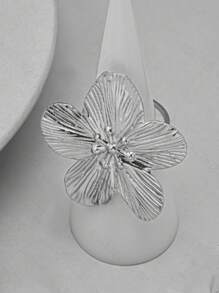 1pc Vintage Floral Design Adjustable Metal Finger Ring, Sweet Style For Women