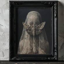 1 件，墙面艺术，复古海报，蒙面女飞蛾艺术，哥特式艺术巫术美学，黑暗学院，神秘海报哥特式装饰，忧郁墙面艺术，万圣节艺术，黑暗浪漫，无框 - 彩色 - 查看 3