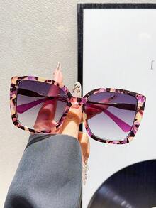 1pc Retro Cat Eye Big Frame Y2K Personalized Contrast Color Fashion Fashion Glasses For Vacation For Summer Beach Vacation, Outdoor, Travel Shades Botanical Floral Pattern Bohemia Style Oversized Square Frame For Vocay,Beach,Travel - Multicolor - View 3