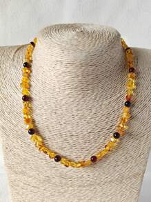 Collar corto de cuentas irregulares de ámbar báltico natural, piedra vintage de gema, accesorio que proporciona calma y paz, resina fosilizada, regalo para ella en aniversario o cumpleaños