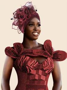 Élégante pièce pour cheveux rétro en fleurs, maille, plumes et organza, chapeau de décoration polyester unicolore adapté pour tous les jours, décontracté, soirée, mariage, vacances, printemps/été/automne/hiver