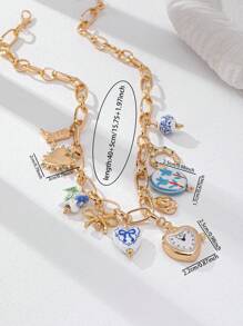 1 pieza Collar con colgante de cerámica de porcelana en forma de corazón con tulipán hecho a mano, collar de múltiples colgantes con apariencia de reloj, collar declarativo para mujeres (el color y la forma tienen variaciones aleatorias)