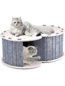 1PC Double Cat Flap Felt Cat Nest, Suitable For Hiding And Playing, Sleeping Round Cat Sweet Ring Tunnel Bed, Folding And Detachable Pet House, Suitable For Multiple Cats, Universal In All Seasons - Multicolor - View 19