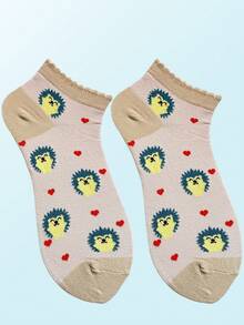 1 Pair/3 Pairs Ladies Colorful Bubble Mouth Hedgehog, Heart, Leaf Patterns Soft, Versatile, Comfortable Short Socks For Everyday Wear - Multicolor - View 10
