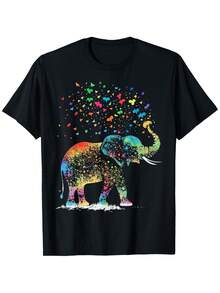 Cute Elephant Lover Animal On Elephant-Shirt, Suitable All Men And Women Outdoor Short-Sleeved-Shirts In All Seasons, Ready To Wear% Cotton, S- - 黑色 - 查看 1