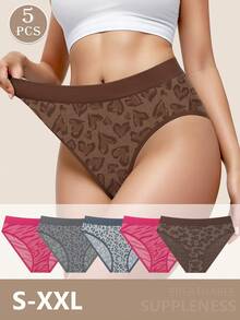 MEIYATING 5 件套女士豹纹无缝三角裤，低腰瑜伽内裤，弹力舒适 - 彩色 - 查看 1