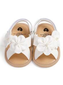 1 Pair Of Baby Sandals, Lovely Pearl Flower Design, Suitable For Indoor And Outdoor Slip-Resistant Learning To Walk, Soft Slippers For Infants.
