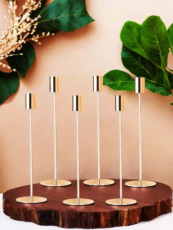 24pcs Gold Metal Candle Holder,Wedding And Banquet Table Centerpiece,Minimalist Ornaments, Hall And Room Ornaments, Fireplace Ornaments, Party Ornaments, Holiday Ornaments, Romantic Banquet Ornaments