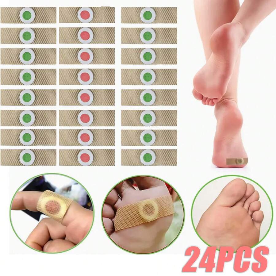 24pcs/Set Red & Green Protective Membranes, Breathable Foot Care Pads - Helps Gently Protect, Clean And Smooth Skin, Exterinal Use For Calluses & Corns - Multicolor - View 1