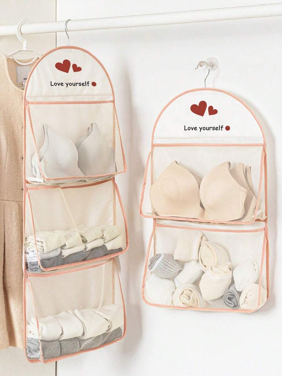 1PC Lưới hình trái tim in, tủ quần áo có thể gập lại, túi đựng đồ treo, dùng để phân loại và sắp xếp tủ quần áo và sau cửa, cất giữ tất, đồ lót, đồ lót, túi lưới, tủ quần áo, đồ treo, đầu giường ký túc xá, sau cửa và túi đựng đồ đa năng gắn tường - Nhiều màu - Xem 1