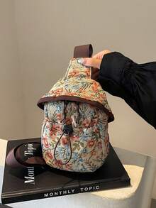 Bohemian Embroidered Floral Mini Crossbody Bag, Small Capacity Polyester Shoulder Bag With Zipper Closure And Lining - Pink - View 4