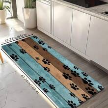 1pc Creative Modern Wood Grain & Dog Paw Print Funny Pattern Bath Mat, Soft Anti-Slip Water-Absorbent Washable Cartoon Healing Carpet, Rectangle Low-Pile Area Rug For Living Room, Bedroom, Kitchen, Laundry Room, Bathroom