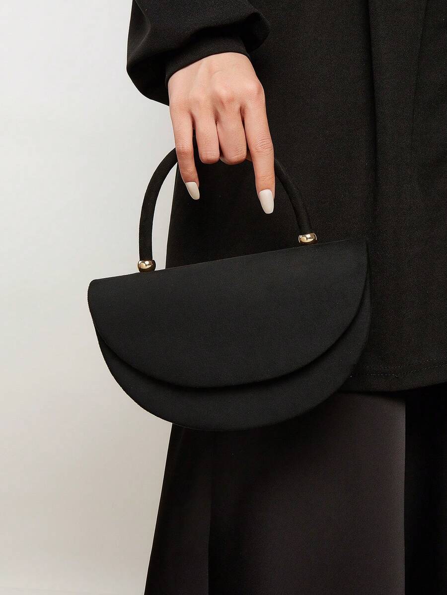 优雅丝绒女士手提包，简约链条手拿包，轻便奢华派对/晚宴包，送给女朋友的完美生日礼物，适合派对、婚礼、舞会、正式场合，可搭配节日派对礼服、晚礼服和亮片连衣裙。 - 黑色 - 查看 1