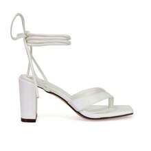 XY LONDON Kiko Women's Lace Up Thong Strap Mid Block Heels, Toe Post, Square Toe, Heeled Sandals, Black, Green, Silver, White, Synthetic Leather, Nightclub Style, Sexy, Party, Spring, Summer - White - View 5