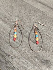 1 对波西米亚风格铜色镂空串珠吊坠耳环，适合女性日常、派对、旅行珠宝礼物 - 彩色 - 查看 17