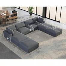 114" L-Shaped Modular Sectional Sofa – 4-Seat Oversized Cloud Couch With Down Feather Fill, Chaise, And Ottoman For Living Room - Grey - View 5