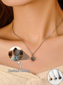 1 pieza Collar con proyección de foto personalizado, collar minimalista de acero inoxidable con proyección de foto, collar de mujer con forma redonda y foto proyectada incorporada, collar de foto personalizado para mujer, collar de foto conmemorativo personalizado, regalo para la novia, collar de proyección de foto personalizable con color, collar de recuerdo familiar, collar de foto para el Día de la Madre