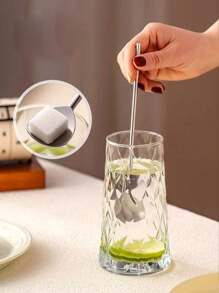 1pc 304 Stainless Steel 2-In-1 Straw & Spoon Combination Drink Mixer For Milk Tea, Juice, Coffee,School Supplies