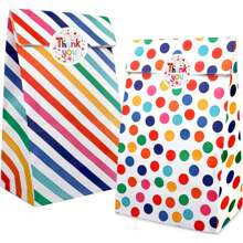 12 pièces, 10 pièces de sacs cadeaux en papier pour anniversaires avec 2 pièces d'autocollants, 24 cm x 13 cm x 8 cm, sacs de fête à rayures arc-en-ciel, sacs cadeaux, sacs de fête avec autocollants de remerciement pour sacs de fête, anniversaires, cadeaux, baby shower, mariages, Noël