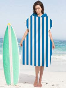 1pc Striped Printed Wearable Hooded Robe - Super Soft Microfiber Cartoon Beach Pattern, Suitable For Boys, Girls, Couples As Beach & Home Decor, Couple Capes | Microfiber Bath Robe - Multicolor - View 6