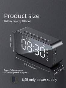 Reloj despertador digital de mesa con espejo LED, altavoz Bluetooth inalámbrico, amplificador de sonido estéreo para teléfono, decoración de habitación